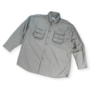 Rugged Earth Outfitters Mens XXL Fishing Shirt Tan Khaki Nylon Long‎ Sleeve Hike